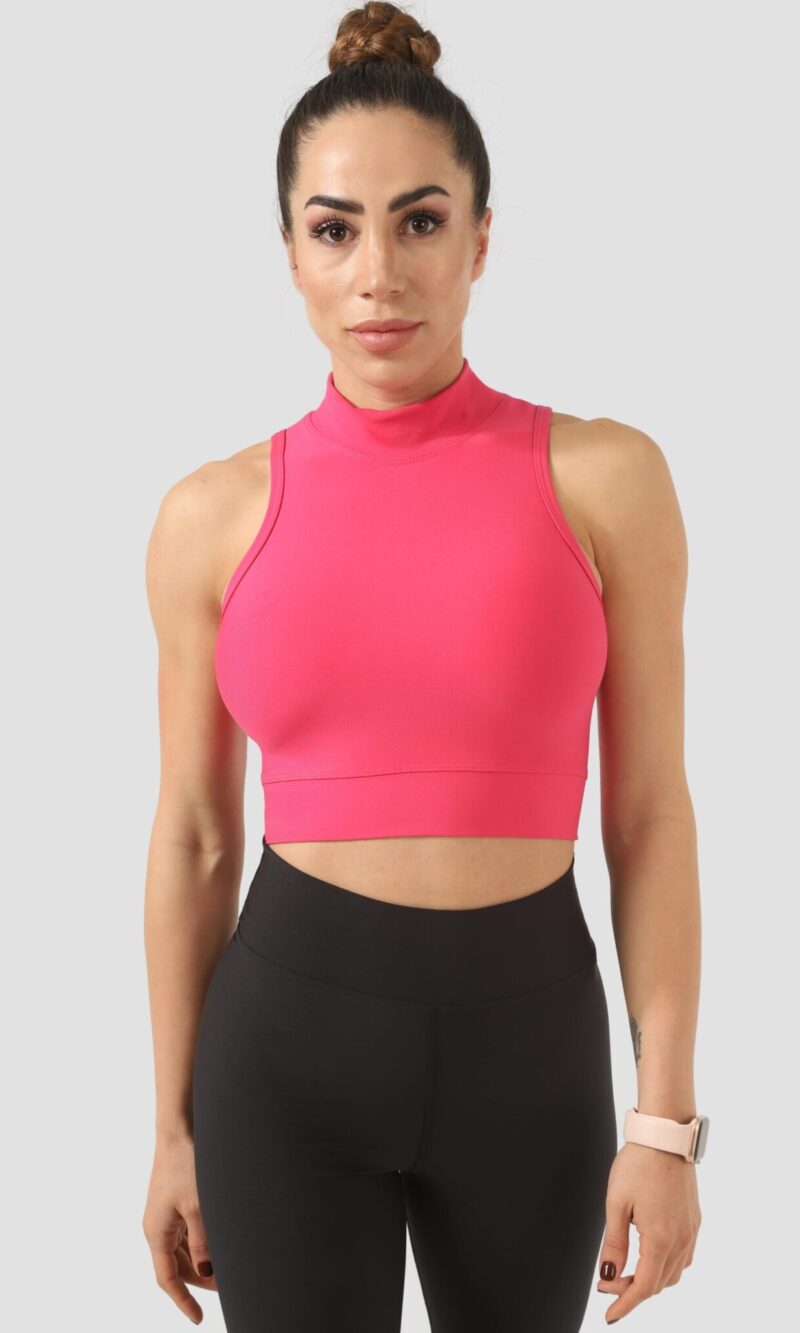 Дамско спортно бюстие High Neck Neon Pink
