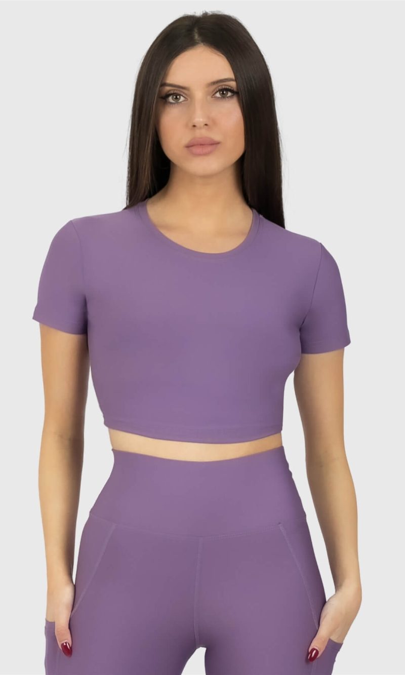 Дамски кроп топ с къс ръкав SARA LILAC